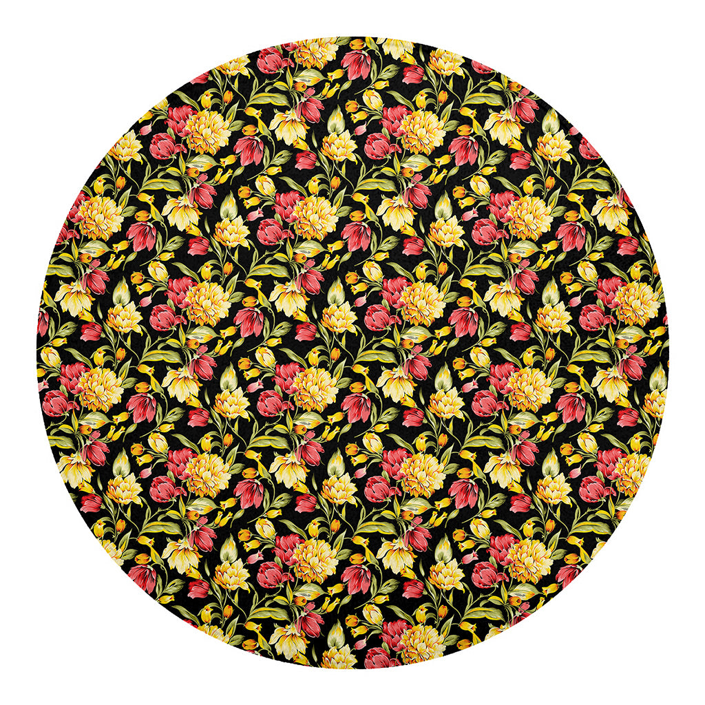 Red And Yellow Flowers Print Round Blanket
