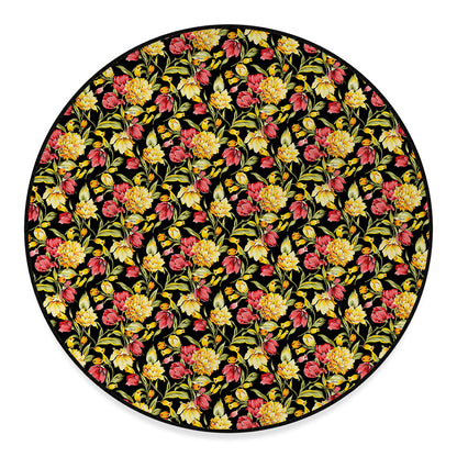 Red And Yellow Flowers Print Round Floor Mat