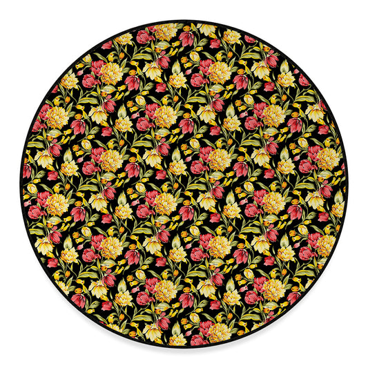 Red And Yellow Flowers Print Round Floor Mat