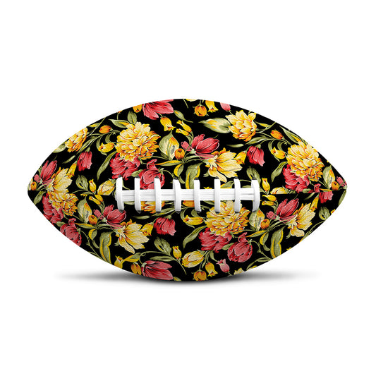 Red And Yellow Flowers Print Rugby Ball