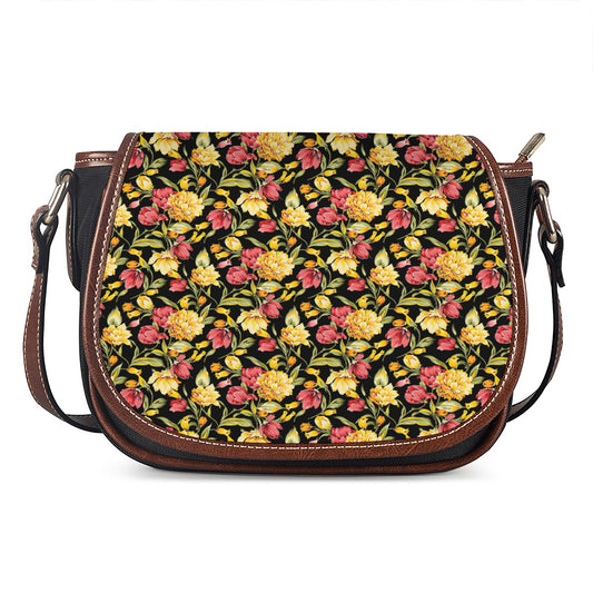 Red And Yellow Flowers Print Saddle Bag