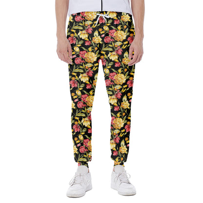 Red And Yellow Flowers Print Scuba Joggers