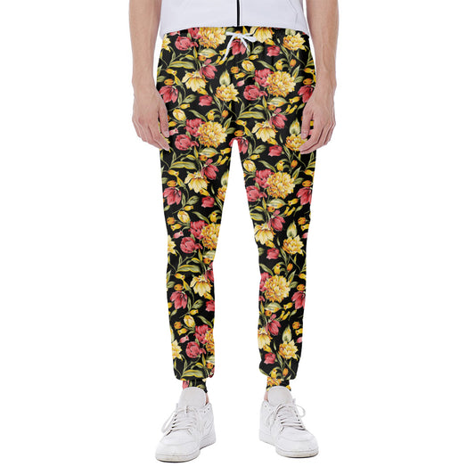Red And Yellow Flowers Print Scuba Joggers