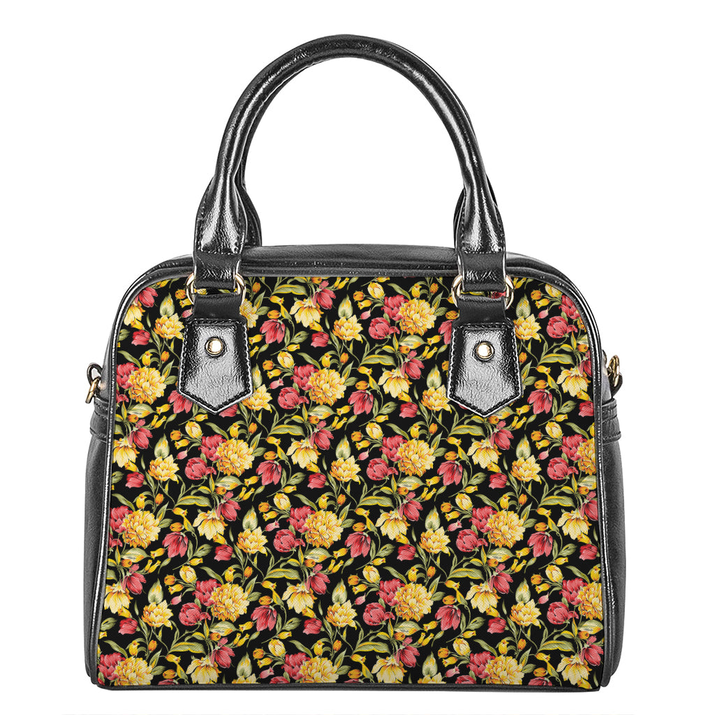 Red And Yellow Flowers Print Shoulder Handbag