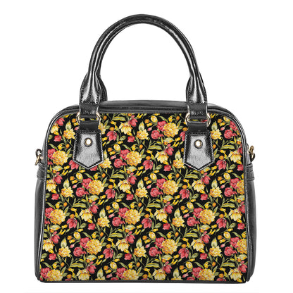 Red And Yellow Flowers Print Shoulder Handbag
