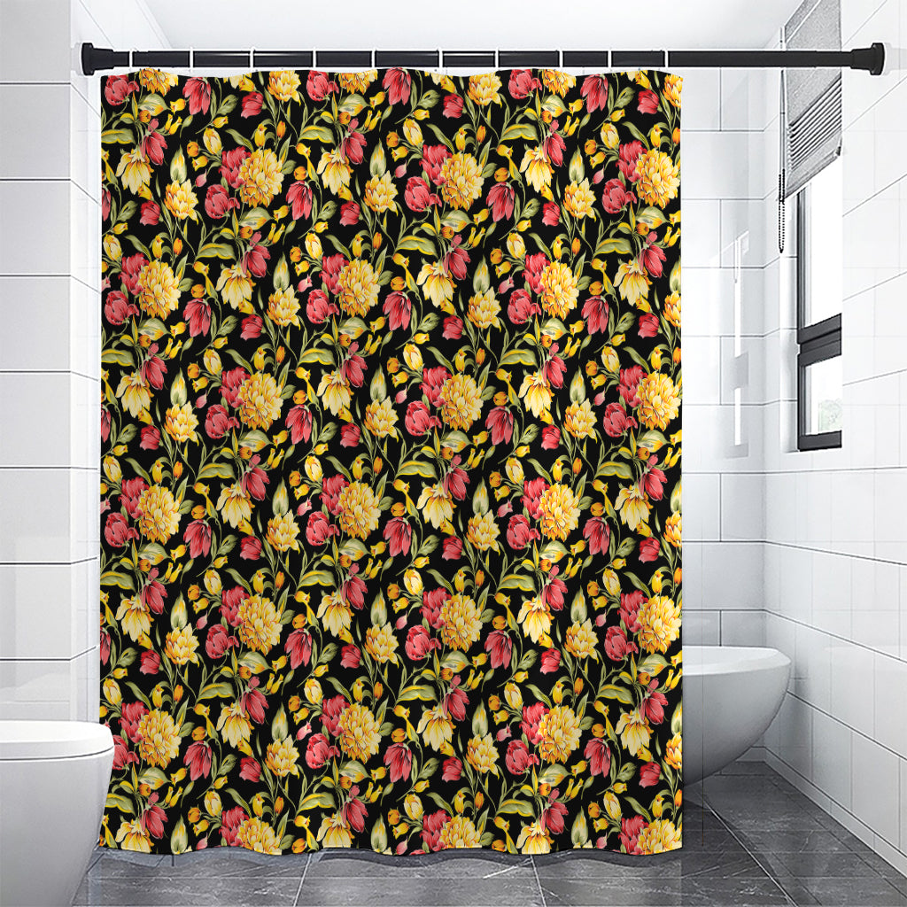 Red And Yellow Flowers Print Shower Curtain
