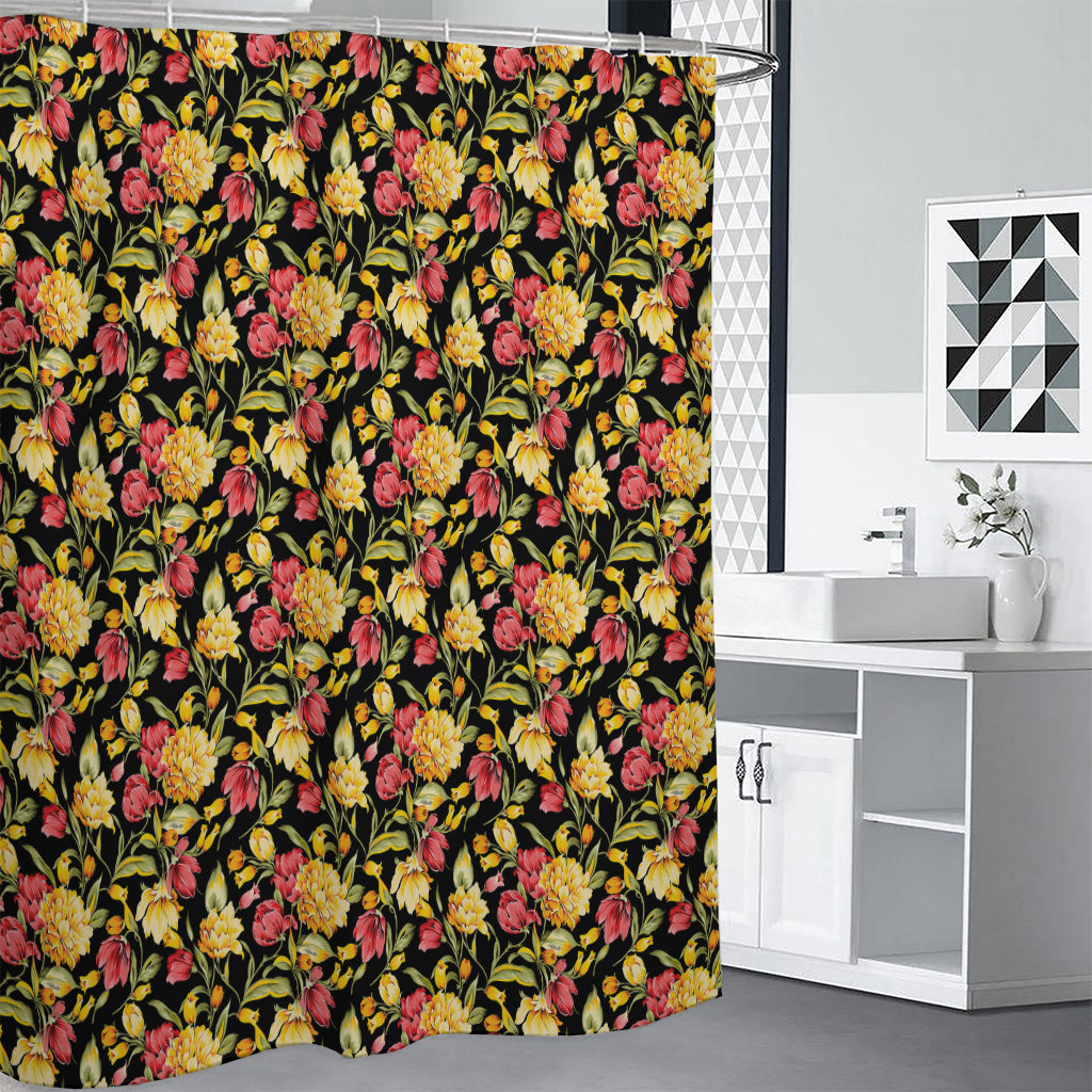 Red And Yellow Flowers Print Shower Curtain