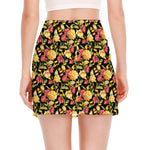 Red And Yellow Flowers Print Side Slit Mini Skirt