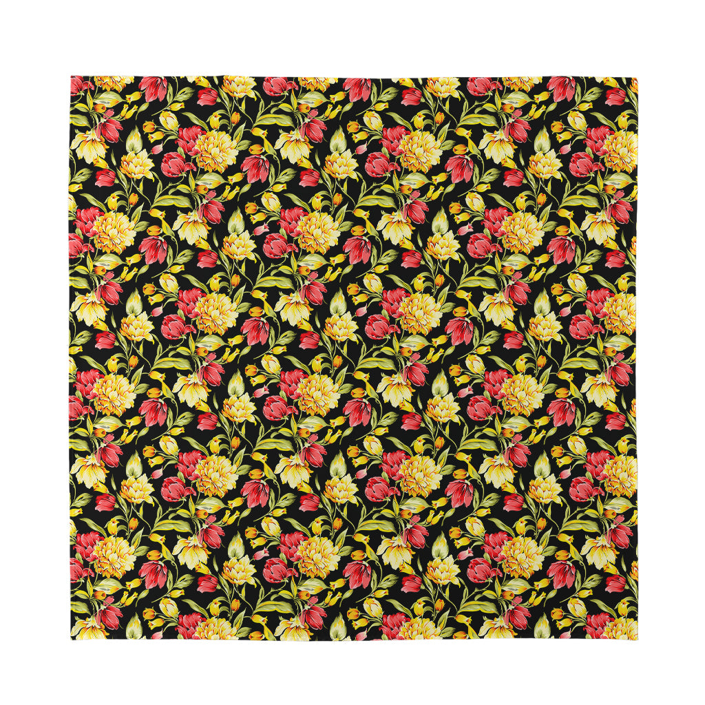 Red And Yellow Flowers Print Silk Bandana