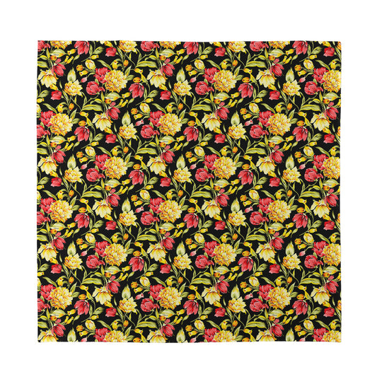 Red And Yellow Flowers Print Silk Bandana
