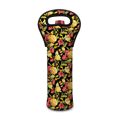Red And Yellow Flowers Print Single Neoprene Wine Tote