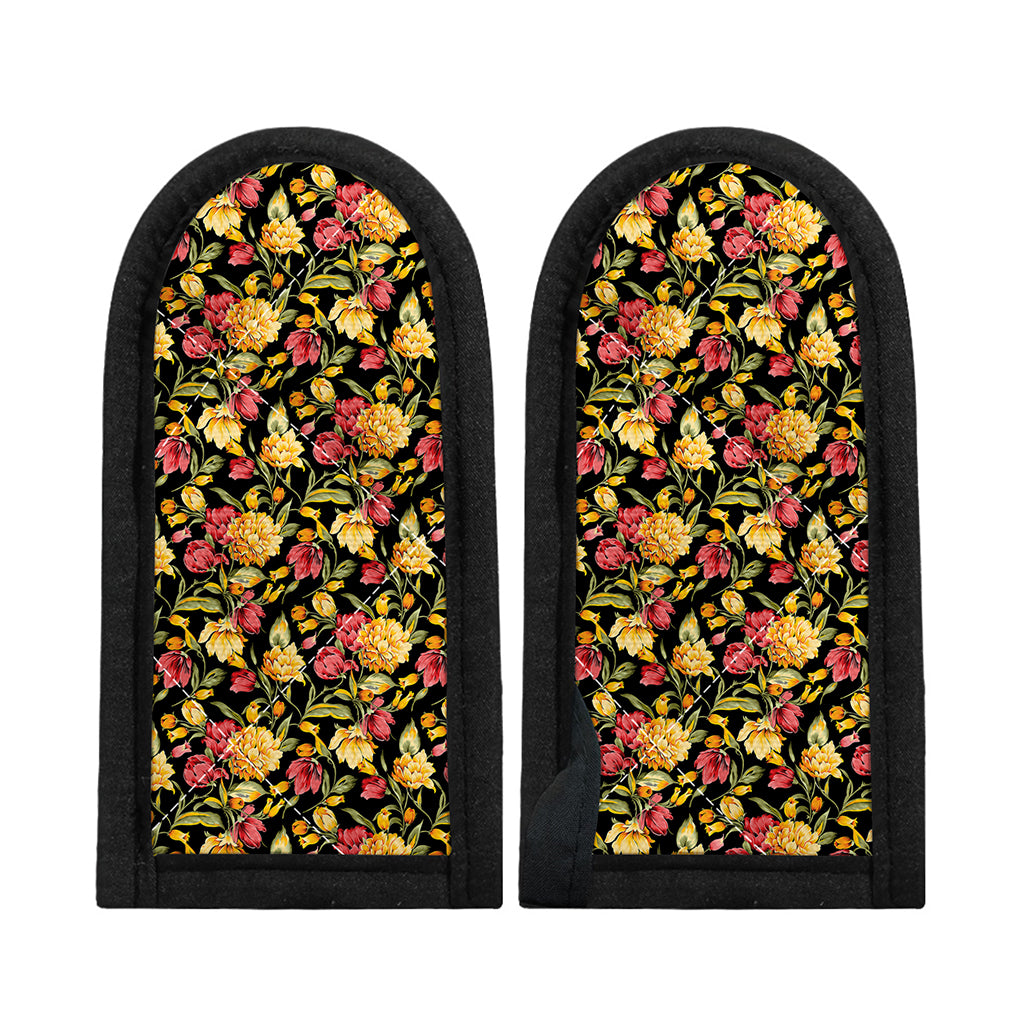 Red And Yellow Flowers Print Skillet Handle Cover
