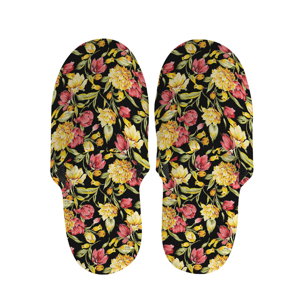 Red And Yellow Flowers Print Slippers