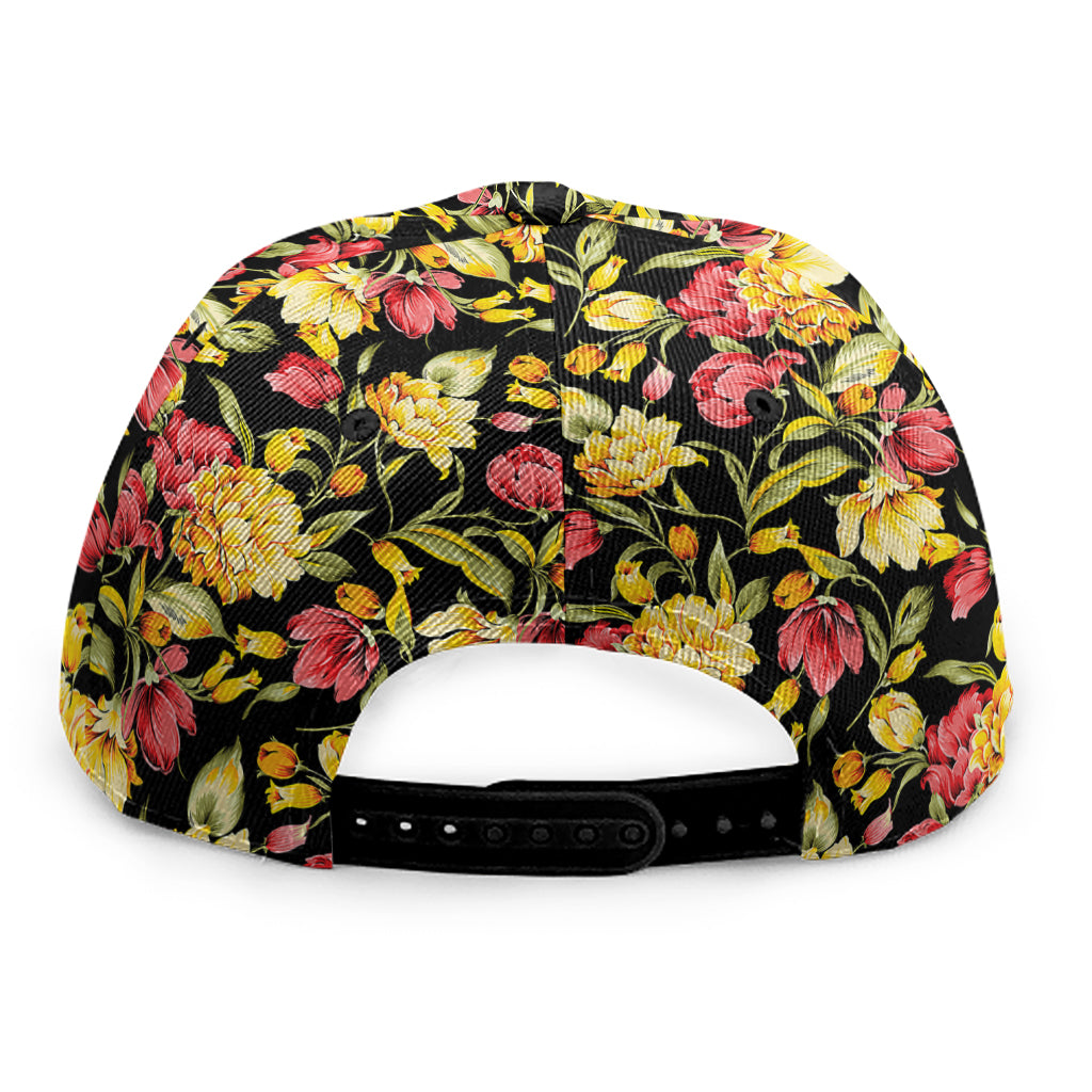 Red And Yellow Flowers Print Snapback Cap