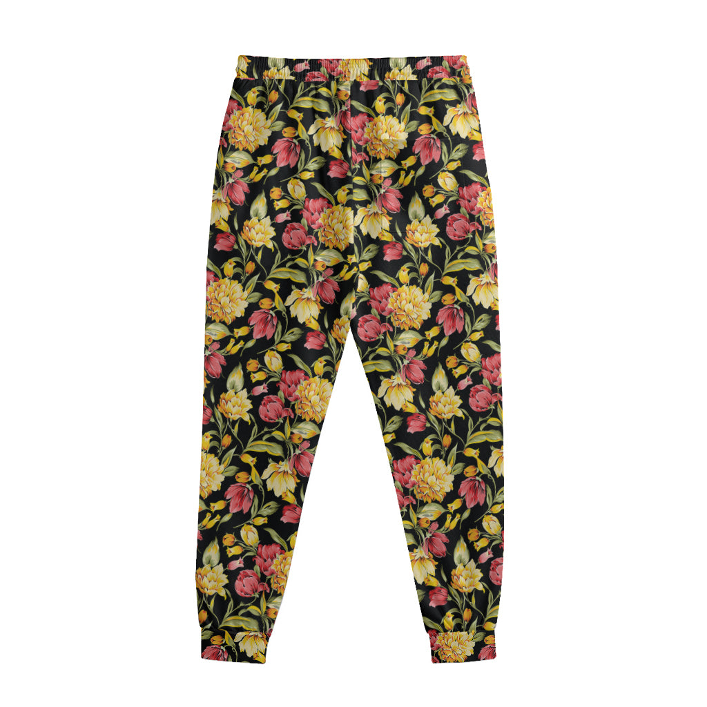 Red And Yellow Flowers Print Sweatpants