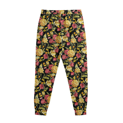 Red And Yellow Flowers Print Sweatpants