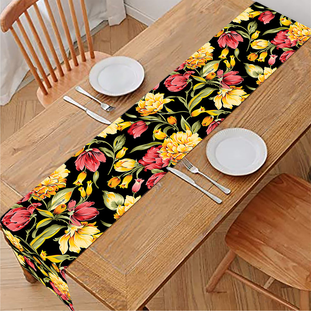 Red And Yellow Flowers Print Table Runner