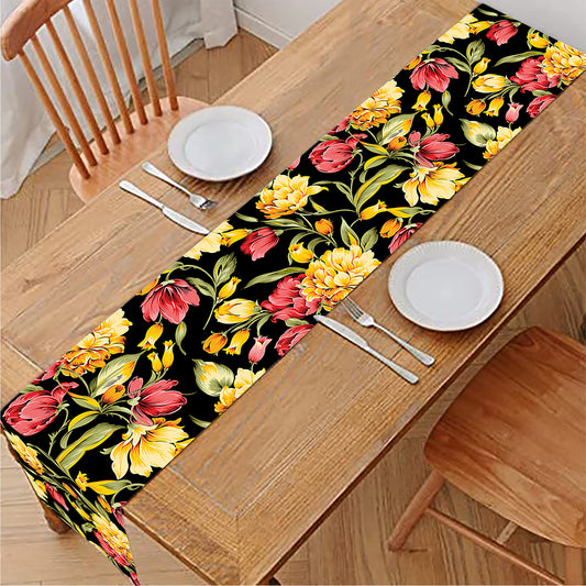 Red And Yellow Flowers Print Table Runner