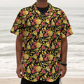 Red And Yellow Flowers Print Textured Short Sleeve Shirt