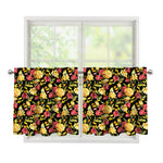 Red And Yellow Flowers Print Tier Curtains