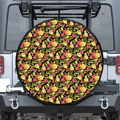 Red And Yellow Flowers Print Tire Cover