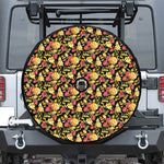 Red And Yellow Flowers Print Tire Cover With Camera Hole