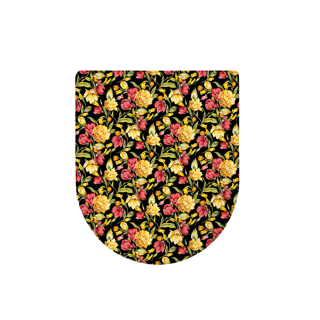 Red And Yellow Flowers Print Toilet Lid Cover