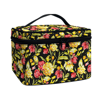 Red And Yellow Flowers Print Travel Makeup Bag