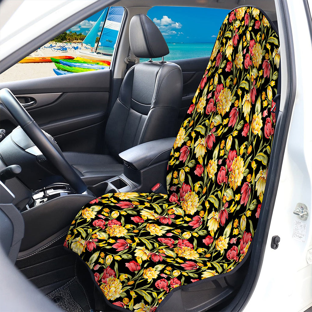 Red And Yellow Flowers Print Waterproof Car Seat Cover