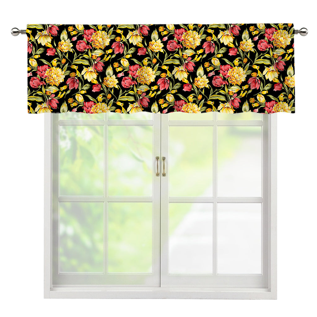 Red And Yellow Flowers Print Window Valance