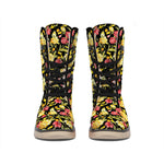 Red And Yellow Flowers Print Winter Boots