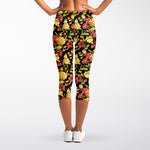 Red And Yellow Flowers Print Women's Capri Leggings