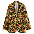 Red And Yellow Flowers Print Women's Cotton Blazer