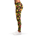 Red And Yellow Flowers Print Women's Leggings