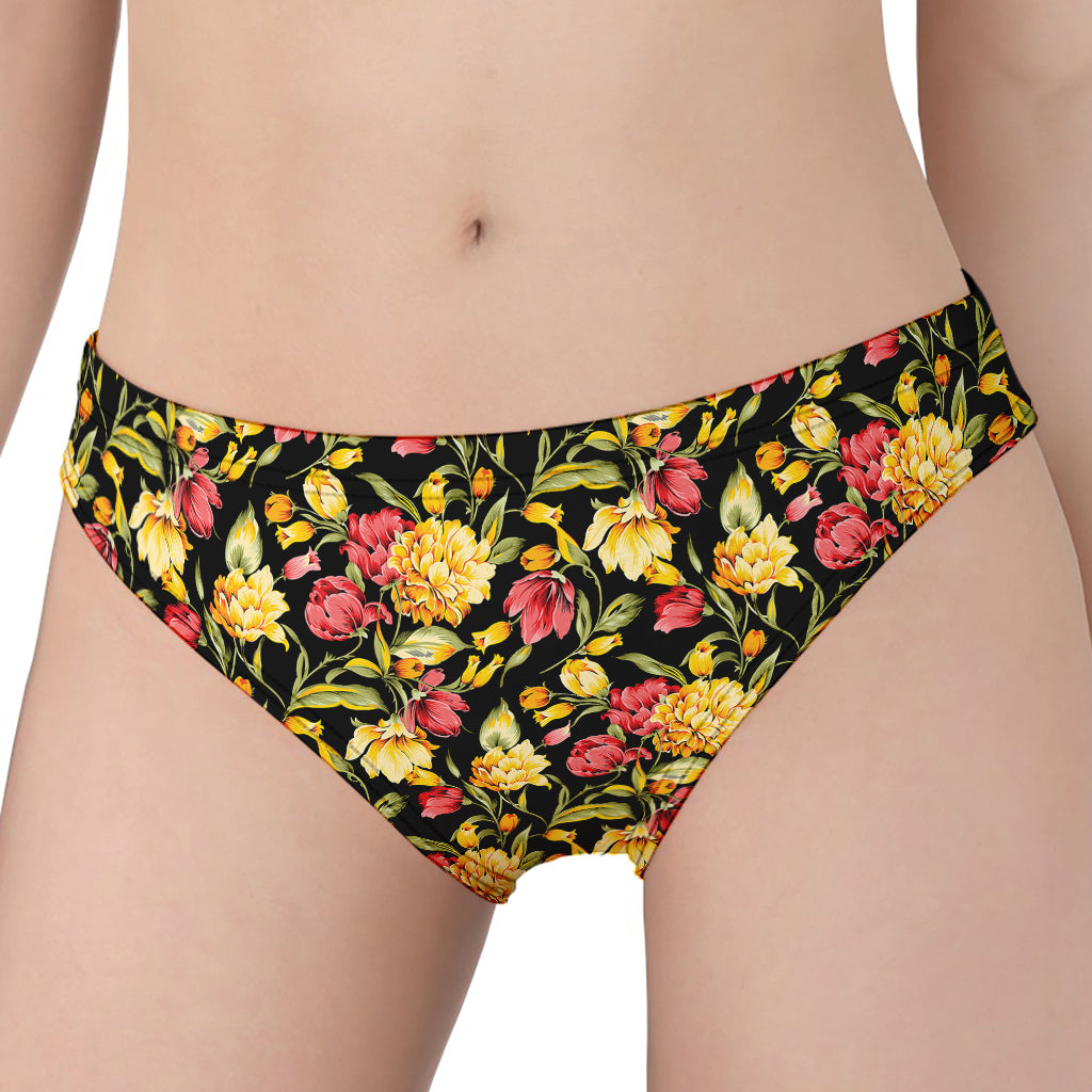 Red And Yellow Flowers Print Women's Panties