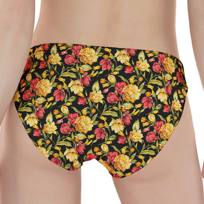 Red And Yellow Flowers Print Women's Panties