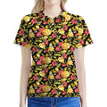 Red And Yellow Flowers Print Women's Polo Shirt