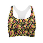 Red And Yellow Flowers Print Women's Sports Bra