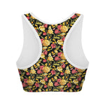 Red And Yellow Flowers Print Women's Sports Bra