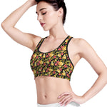 Red And Yellow Flowers Print Women's Sports Bra