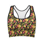 Red And Yellow Flowers Print Women's Sports Bra