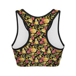Red And Yellow Flowers Print Women's Sports Bra