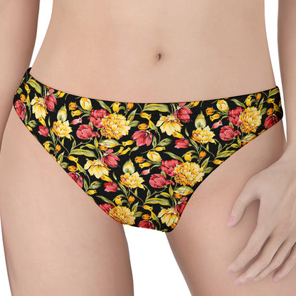 Red And Yellow Flowers Print Women's Thong