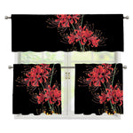 Red And Yellow Japanese Amaryllis Print 3 Piece Kitchen Curtains