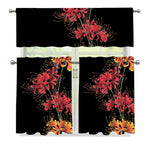 Red And Yellow Japanese Amaryllis Print 3 Piece Kitchen Curtains