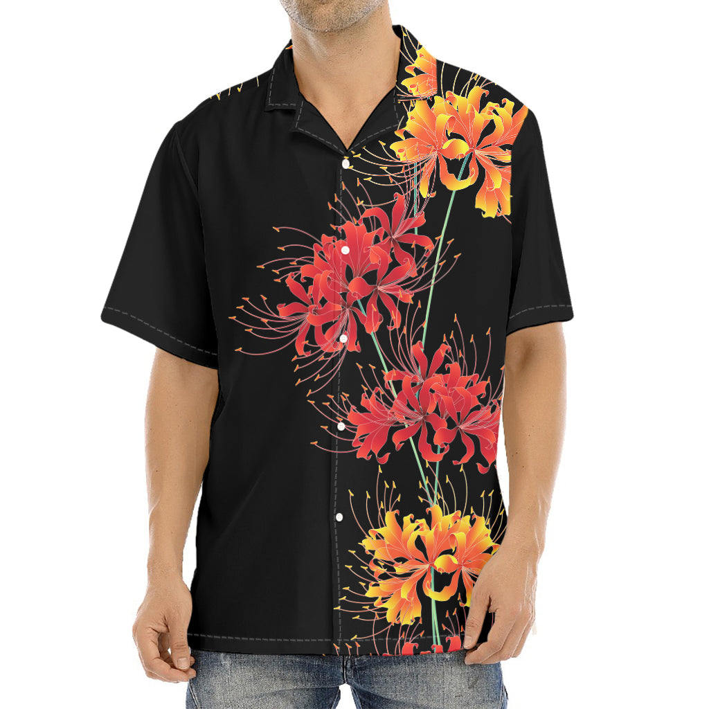 Red And Yellow Japanese Amaryllis Print Aloha Shirt