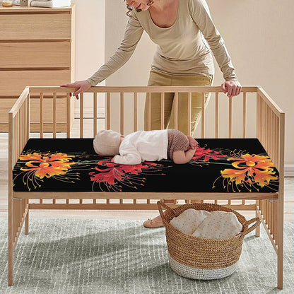 Red And Yellow Japanese Amaryllis Print Baby Crib Sheet