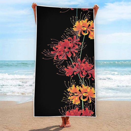 Red And Yellow Japanese Amaryllis Print Beach Towel