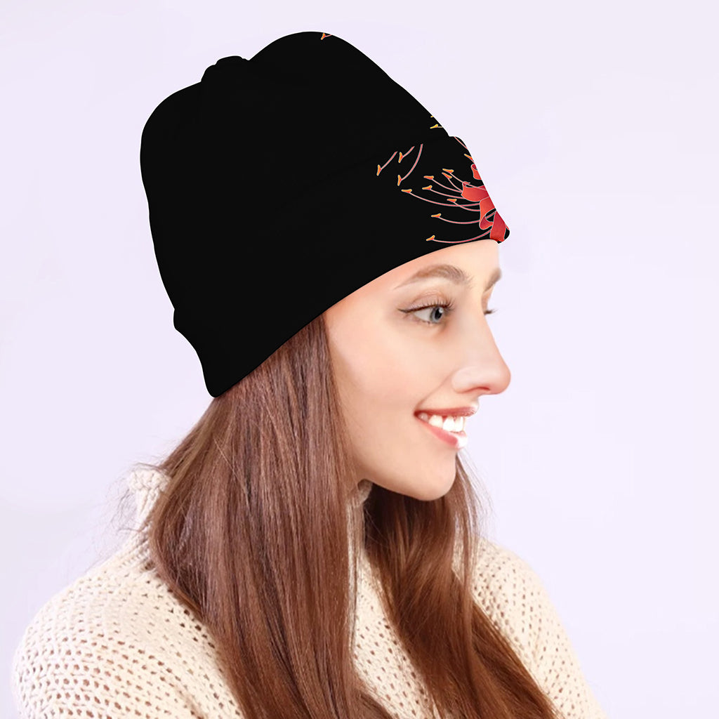 Red And Yellow Japanese Amaryllis Print Beanie