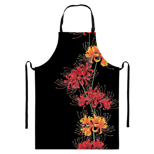 Red And Yellow Japanese Amaryllis Print Bib Apron With Pocket